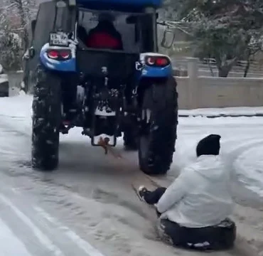 Adıyaman'da traktöre halat bağlayıp kaydılar!