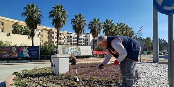 Kemer’de yeşil alanlarda bakım çalışması