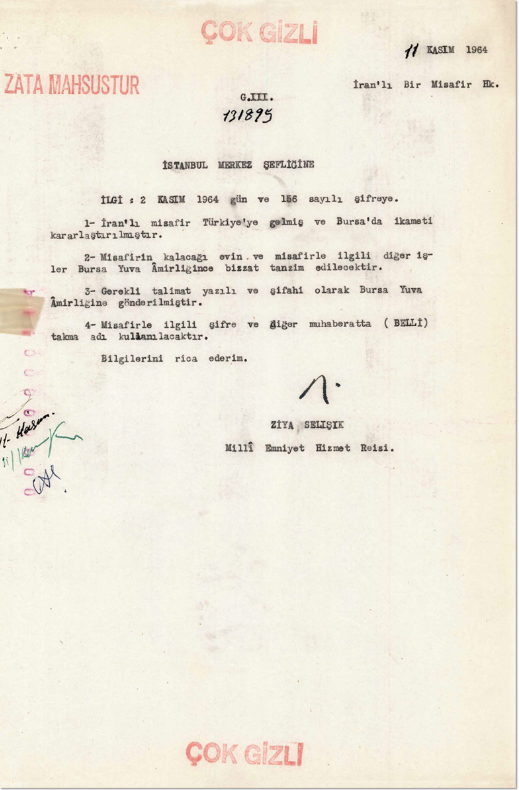 MİT, İran Devrimi’nin lideri Humeyni’nin Türkiye’de ikamet ettiği döneme ait belgeyi paylaştı